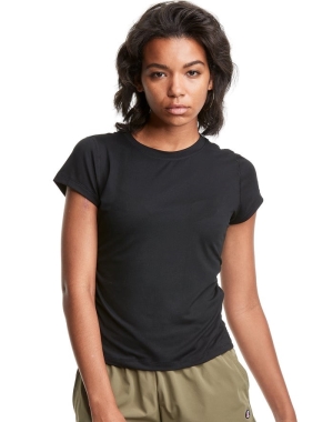 Black Champion Soft Touch Ruched Side Women's T-Shirts | JDMRUB975